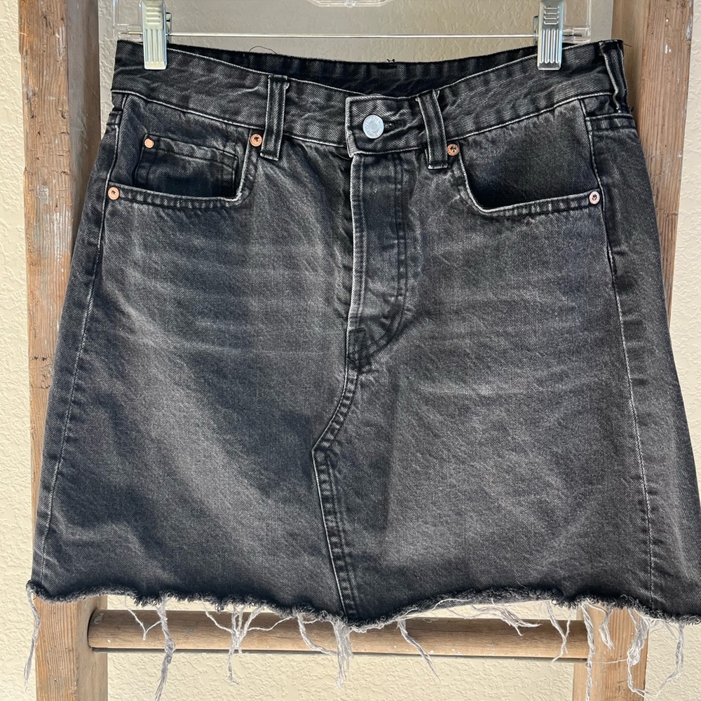 Black Distressed &Denim Mini Skirt